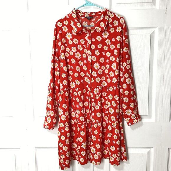 Simply Be Red Floral Dress Long Sleeve MIDI Flowy Dress Plus Size 20 - Picture 1 of 12